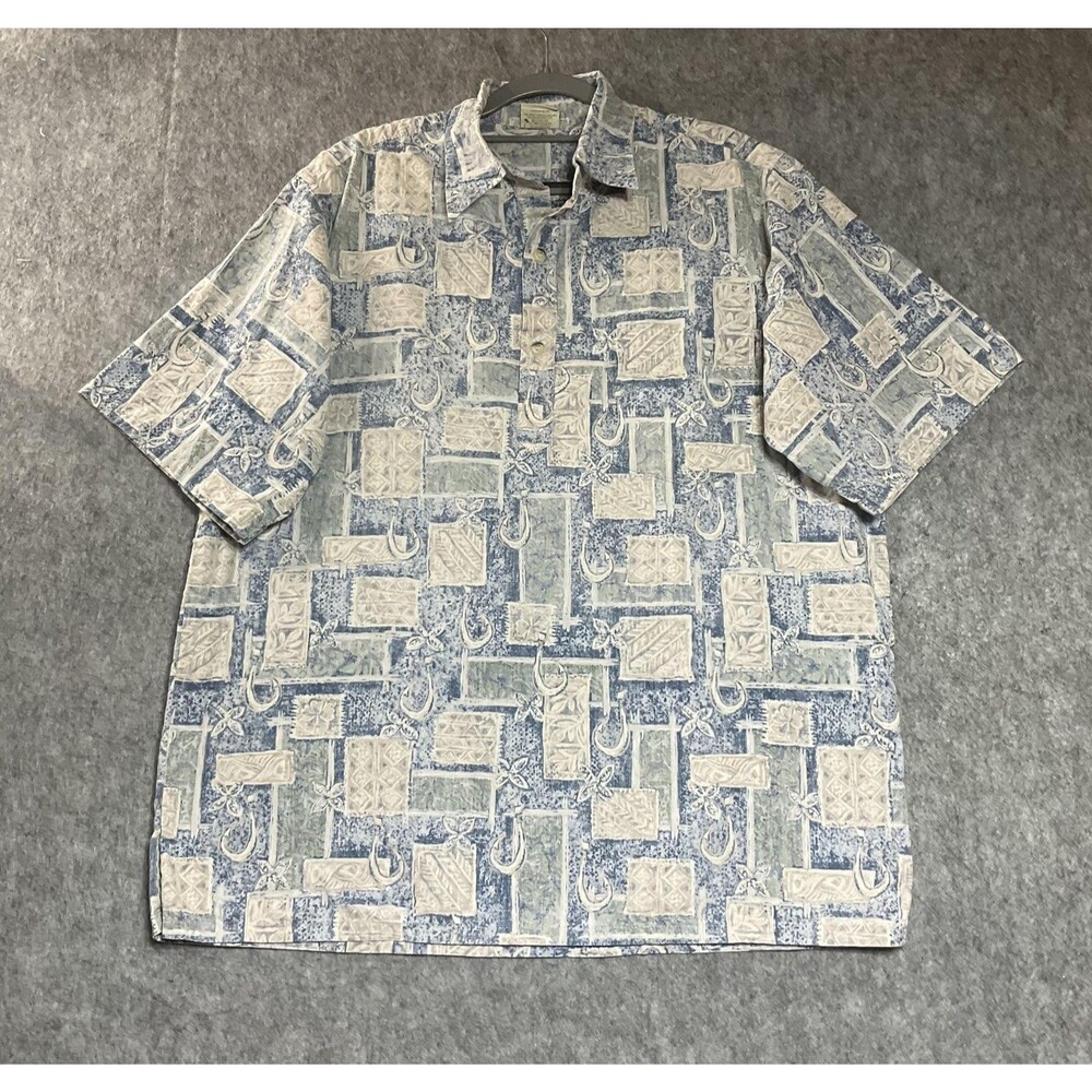 Go Barefoot Shirt Mens Large Blue Hawaiian Print Short Sleeve Button Front USA - Picture 2 of 11